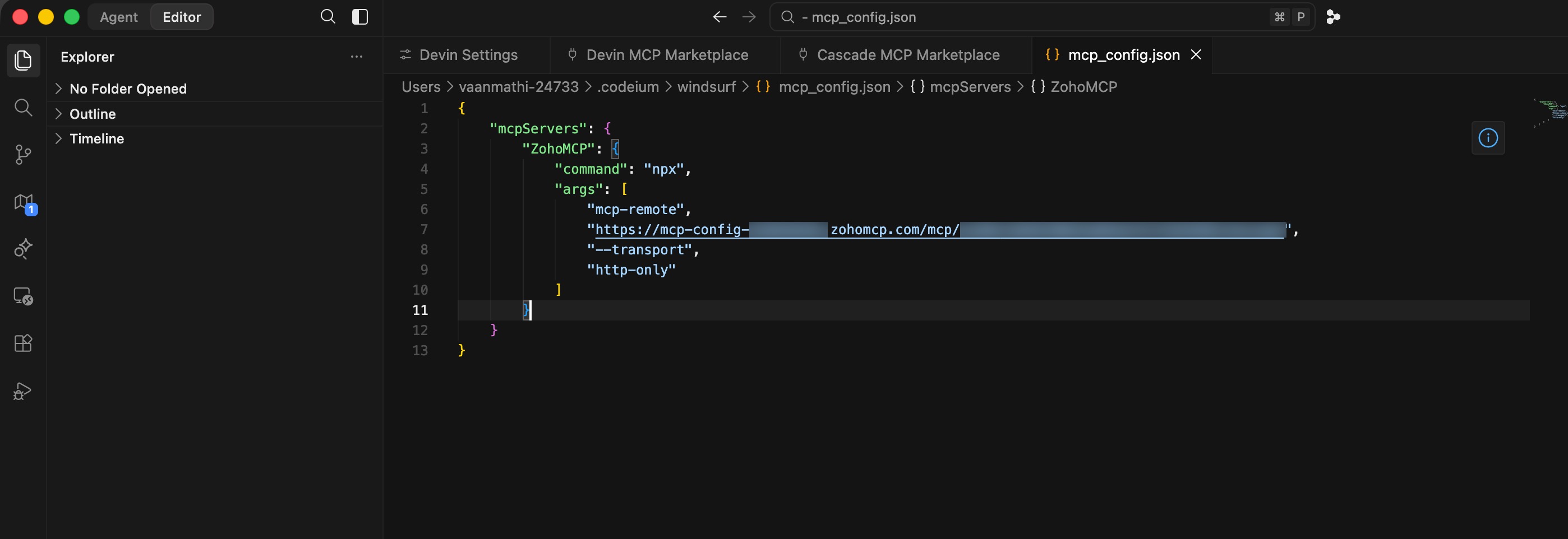 Config in Devin json file Config in Devin json file