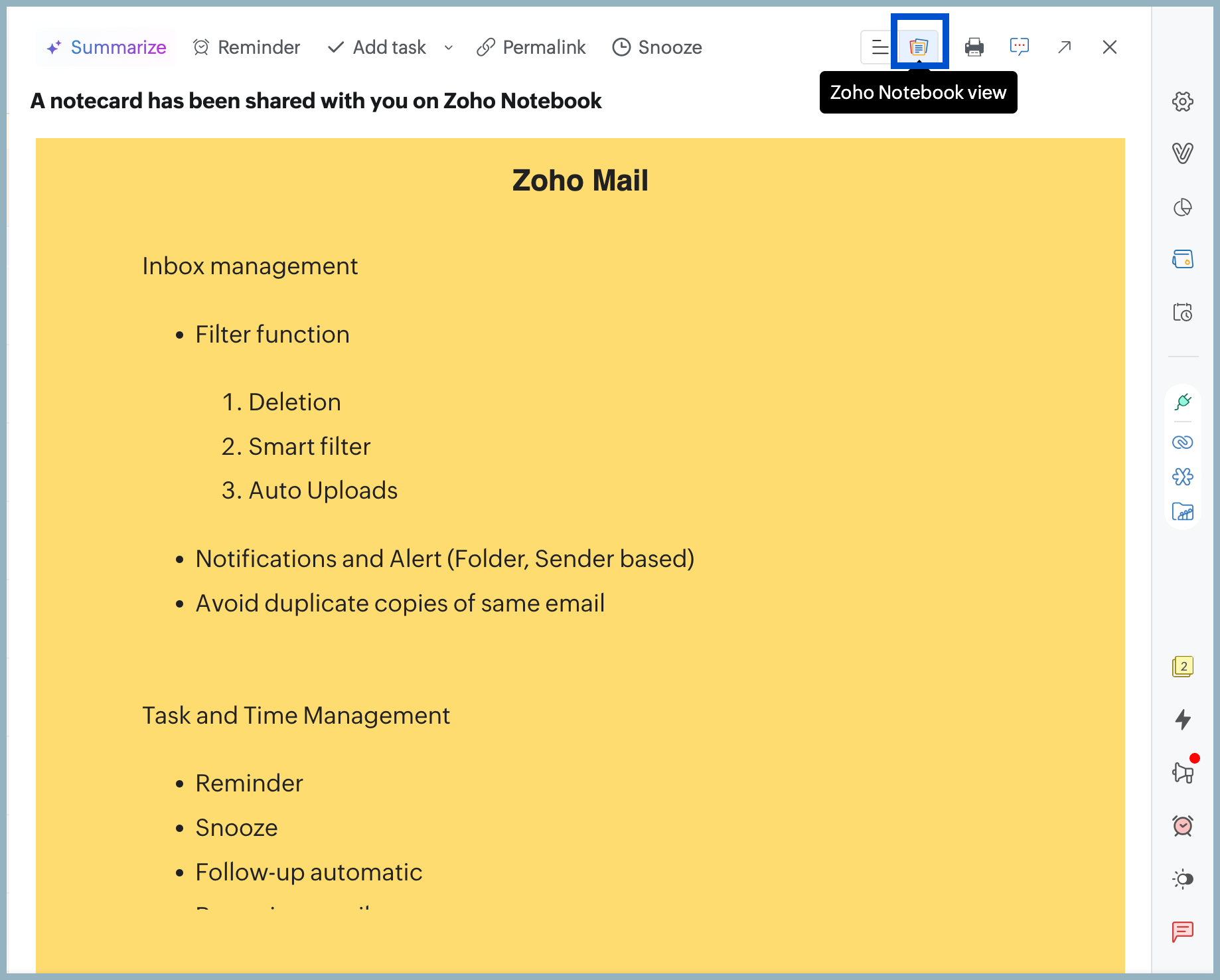 Zoho Notebook view