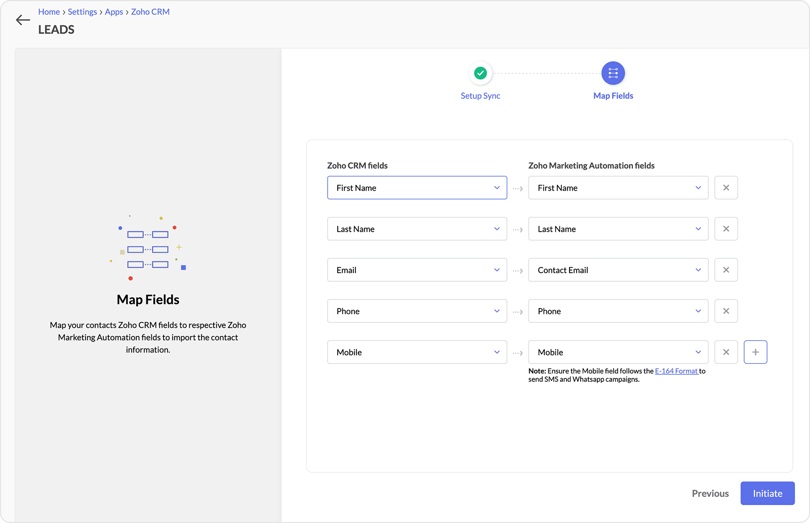 CRM field mapping work in Zoho Marketing Automation