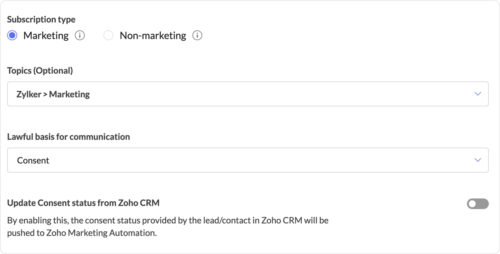 Zoho Marketing Automation handle GDPR compliance during CRM sync