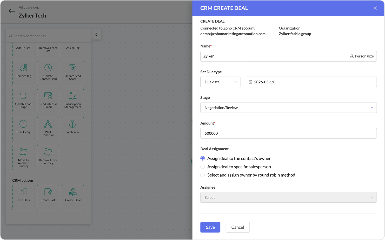 Journey Builder and how does it connect to Zoho CRM