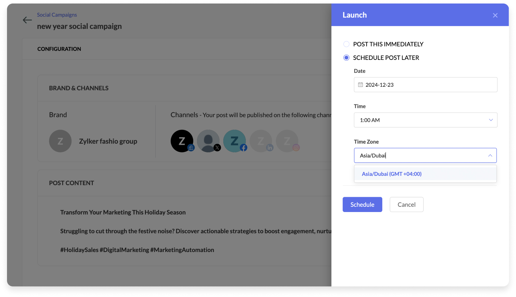 Zoho social media post scheduler.