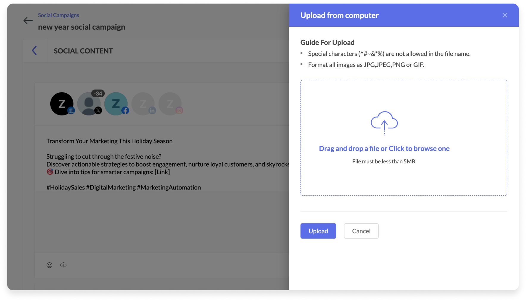
Zoho social media content uploader.