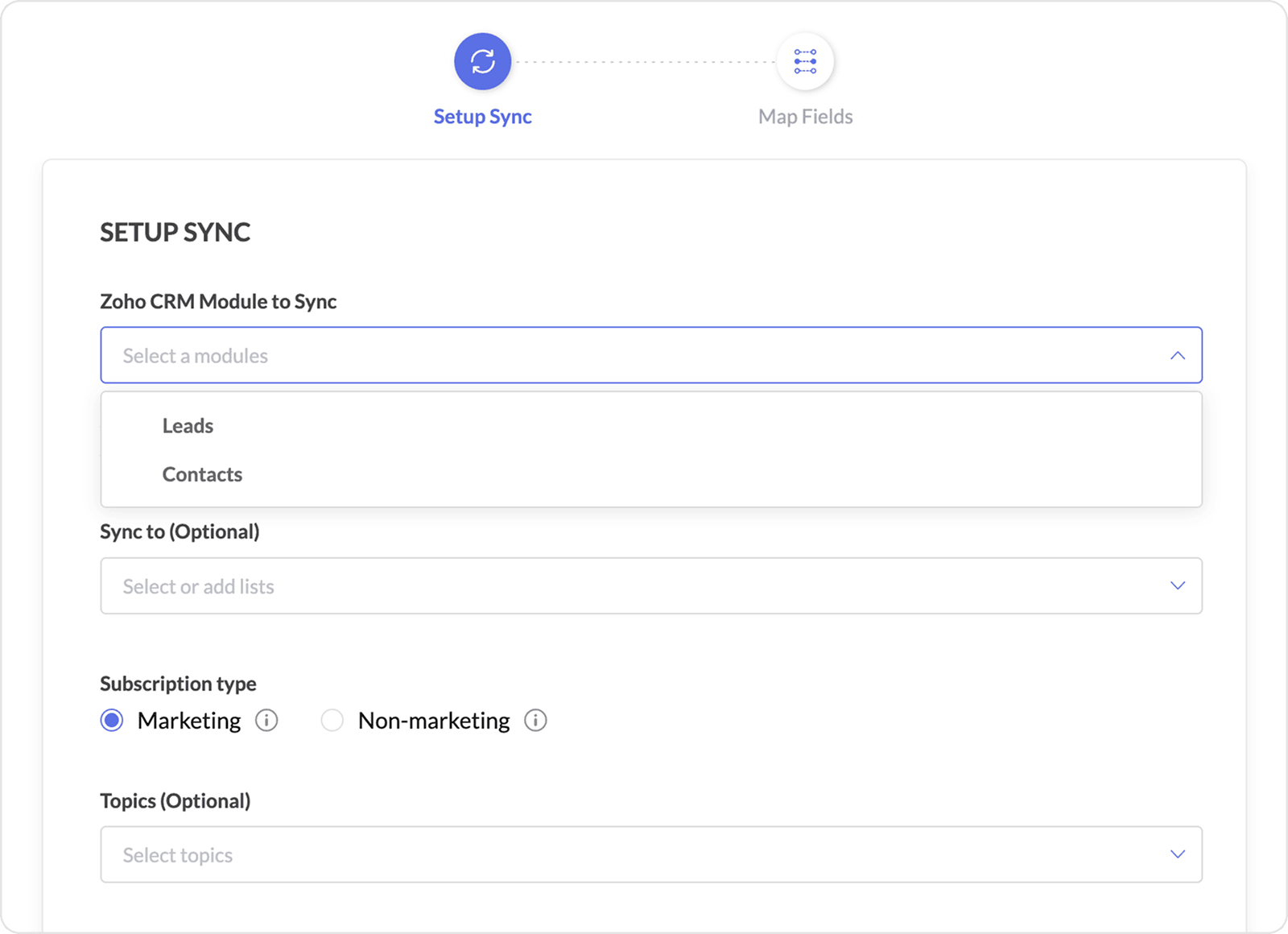 How does two-way contact sync between Zoho CRM and Zoho Marketing Automation work?