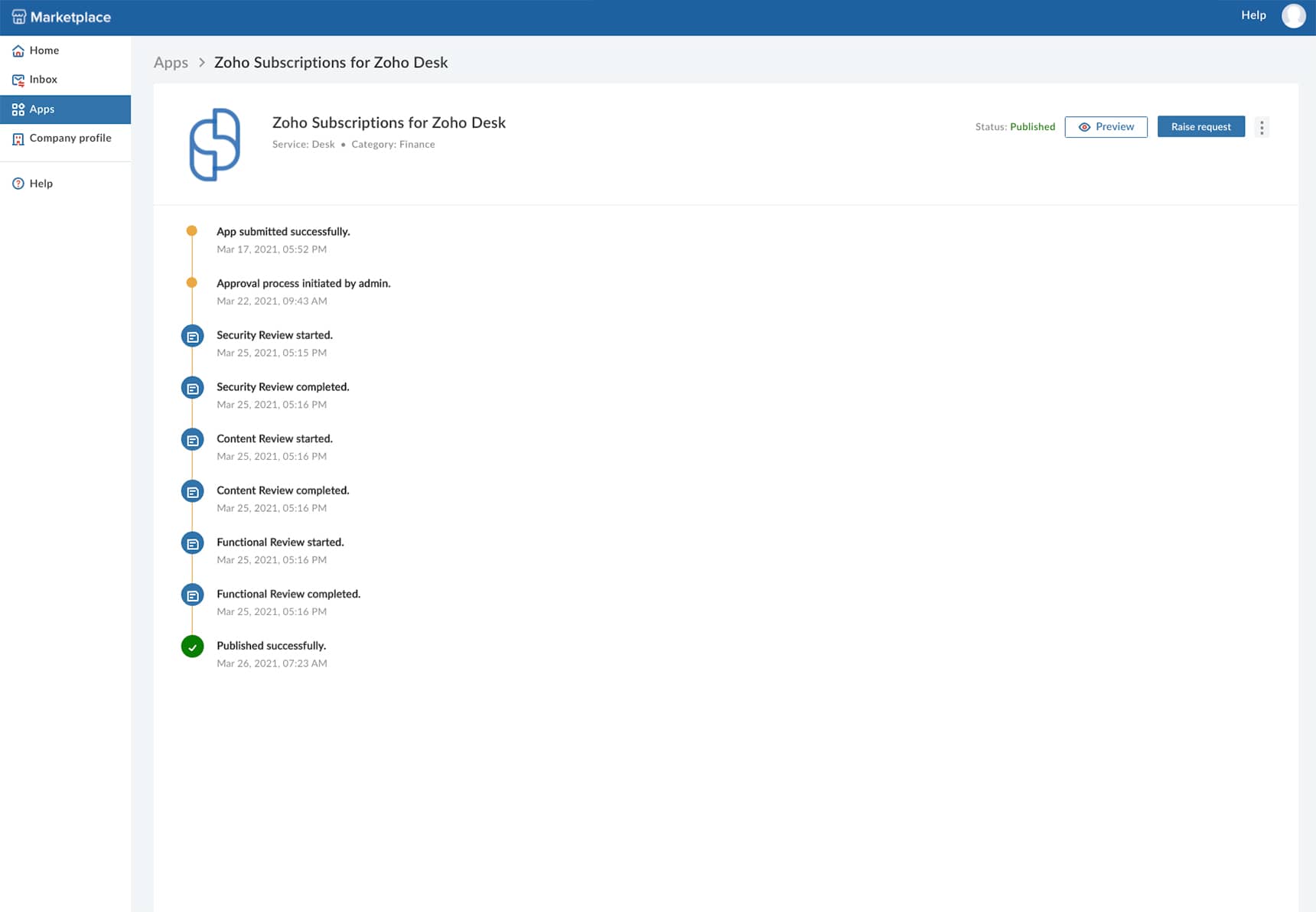 Tracking the application's review status