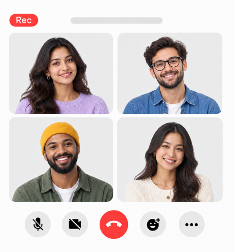 Video meeting with four participants being recorded in Notebook