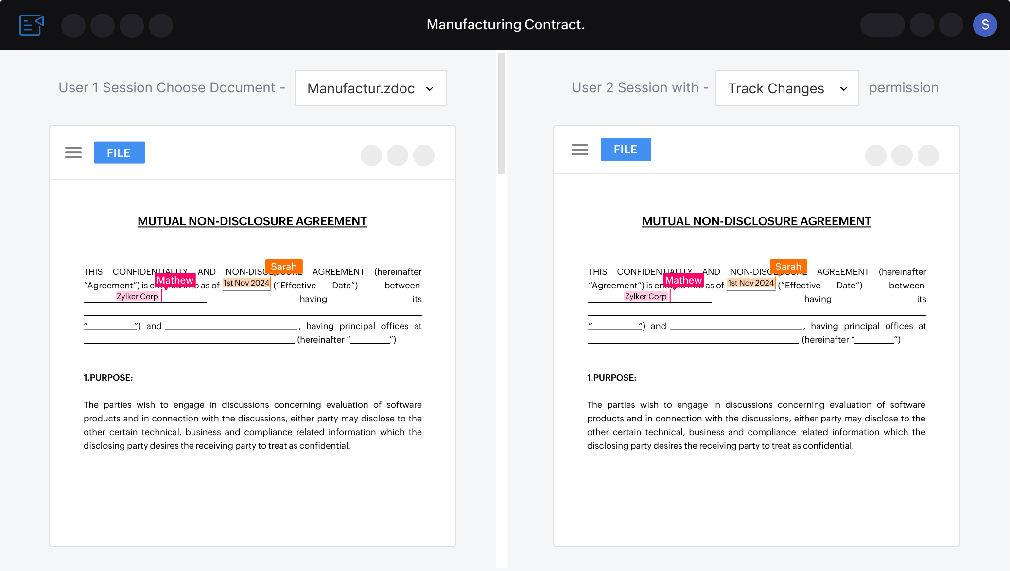 Illustration of contract authoring interface