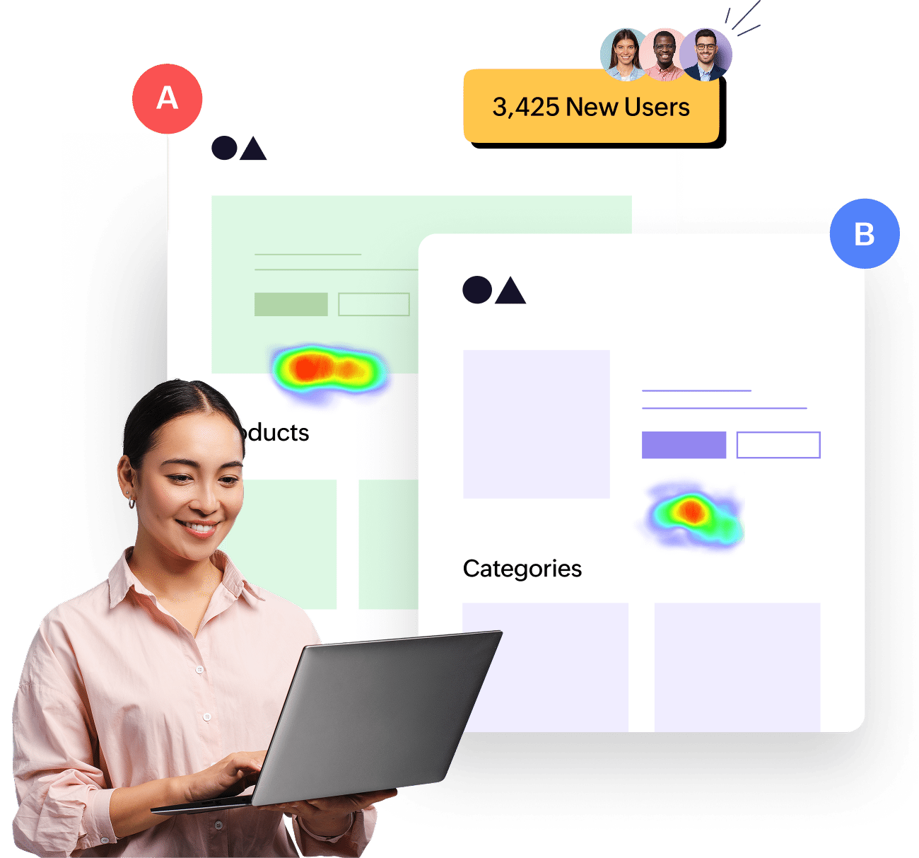 PageSense A/B test report comparing two headline variants with a live confidence score
