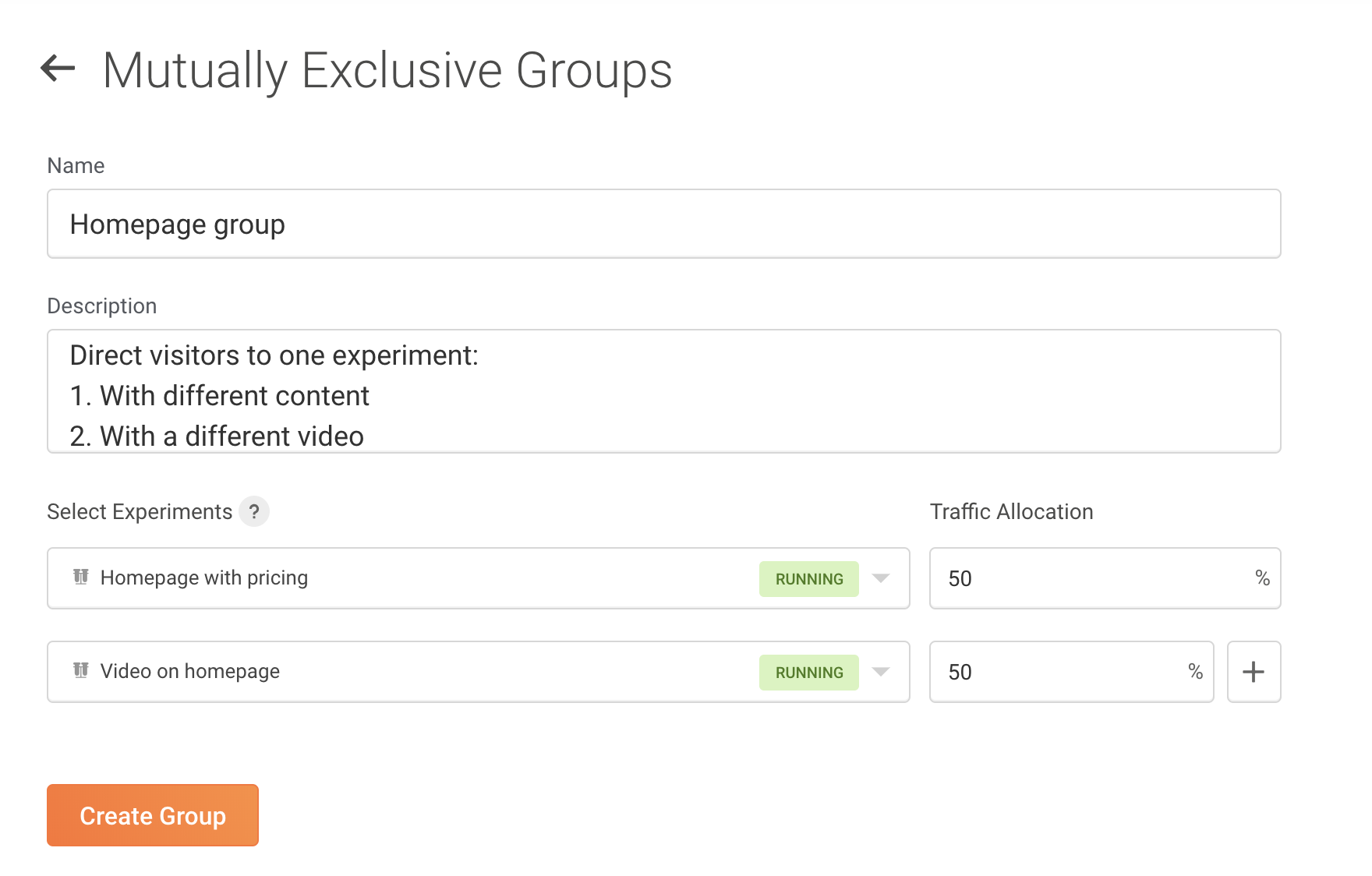 Mutually exclusive groups in PageSense
