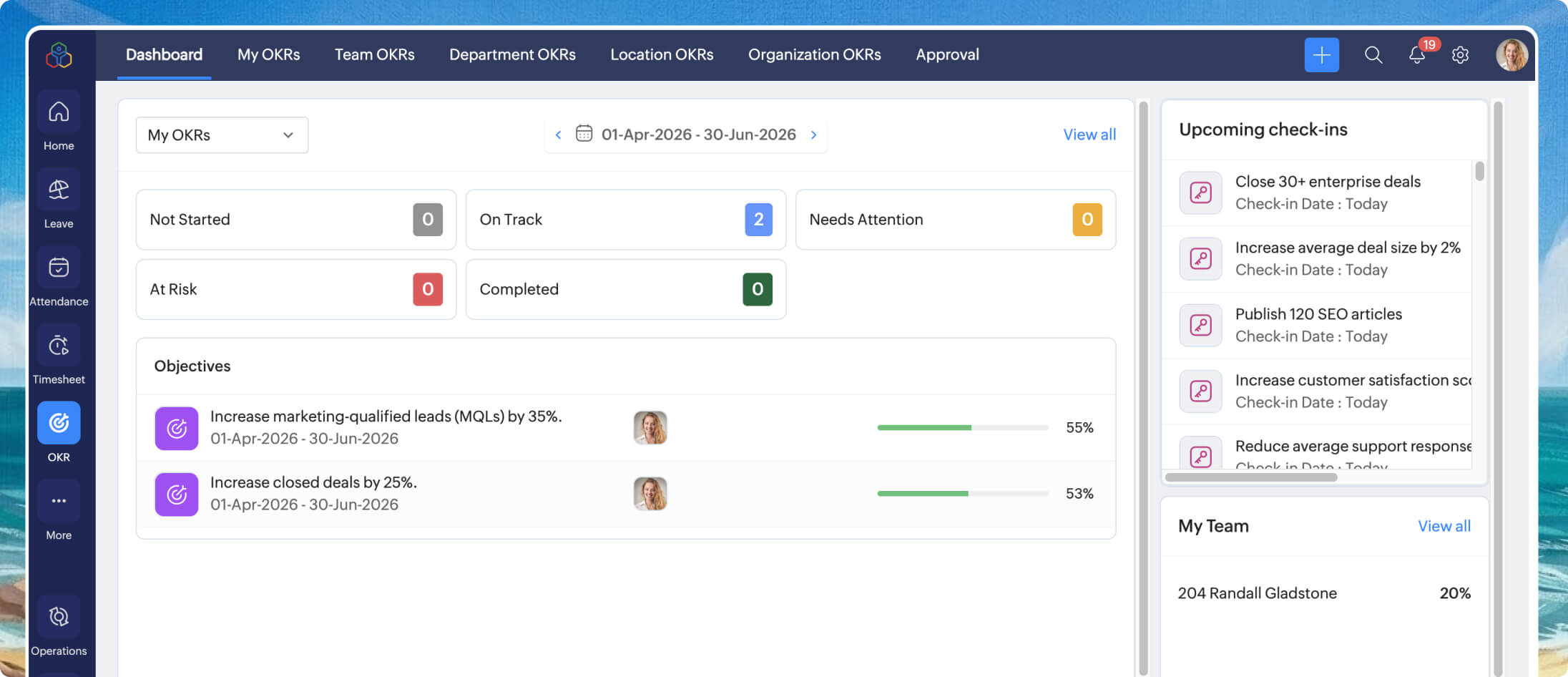 OKR dashboard in Zoho People