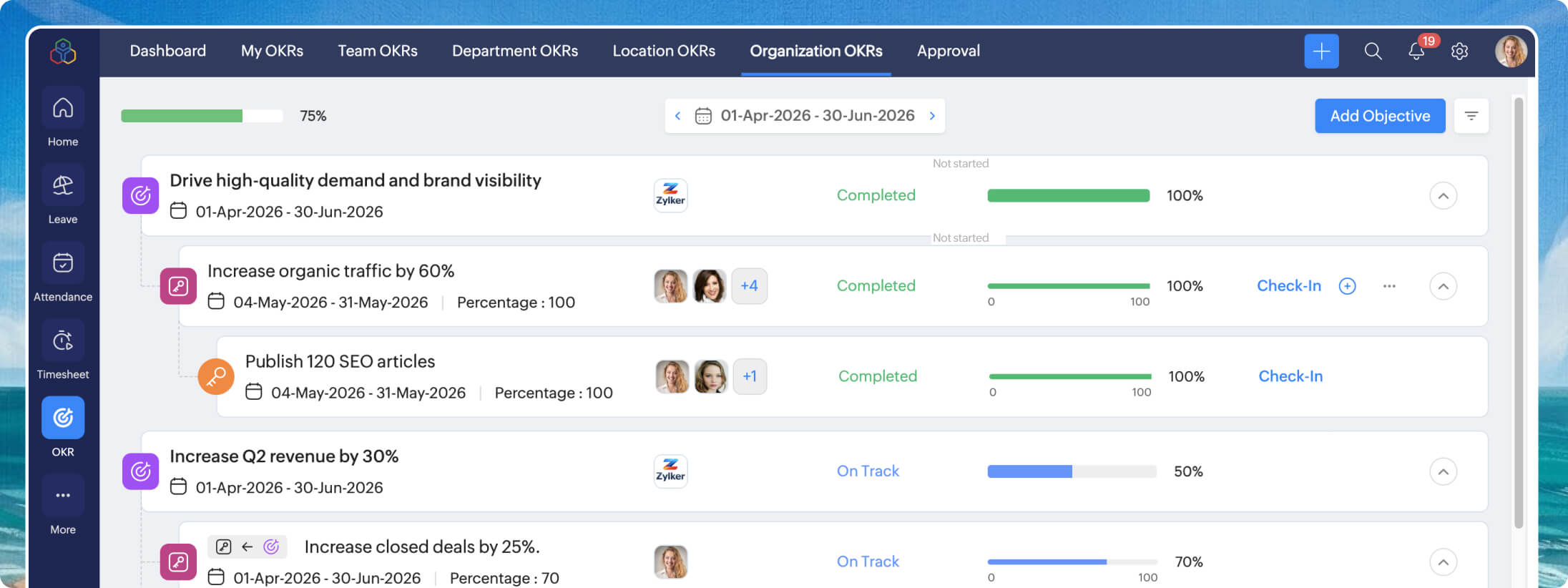 organization OKR in Zoho People