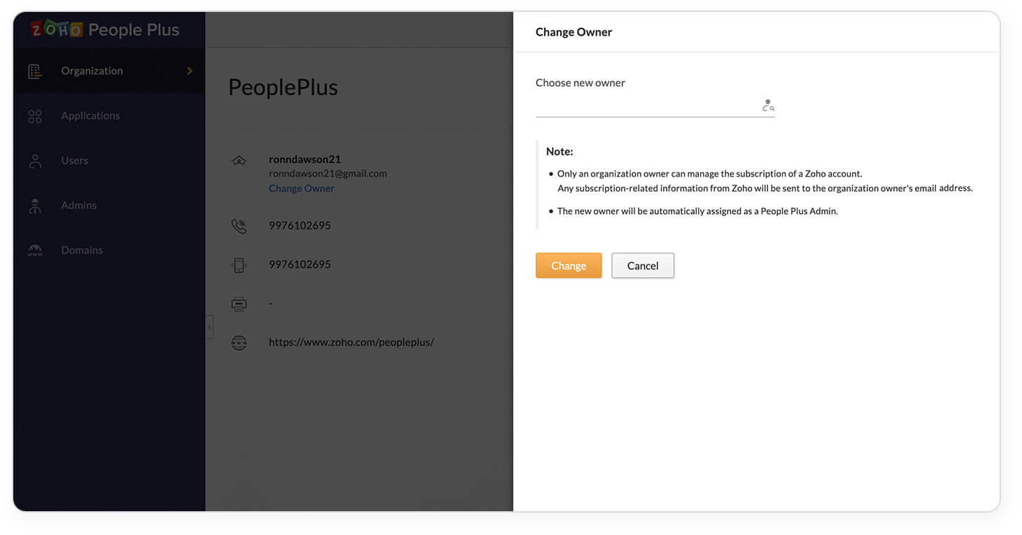 How can I change the Owner in Zoho People Plus How can I change the Owner in Zoho People Plus