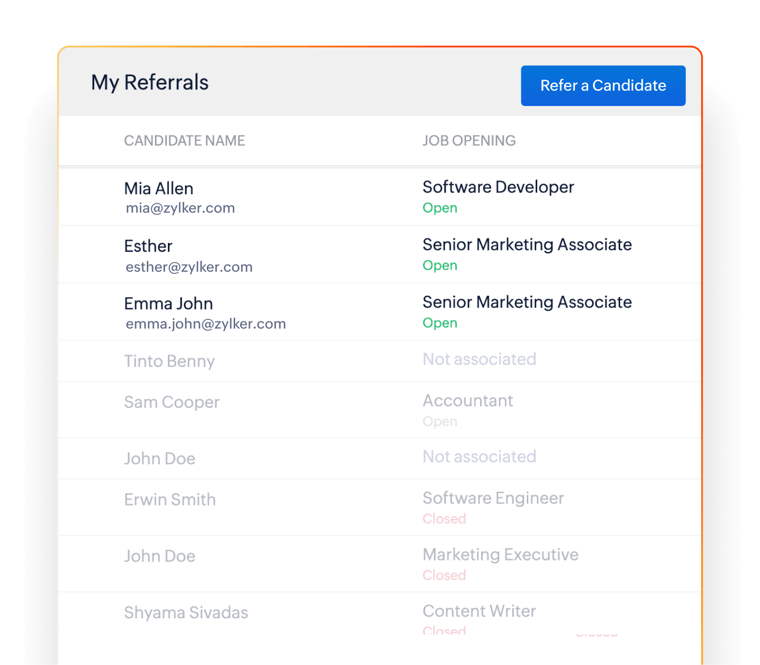 Referrals in Zoho People Plus
