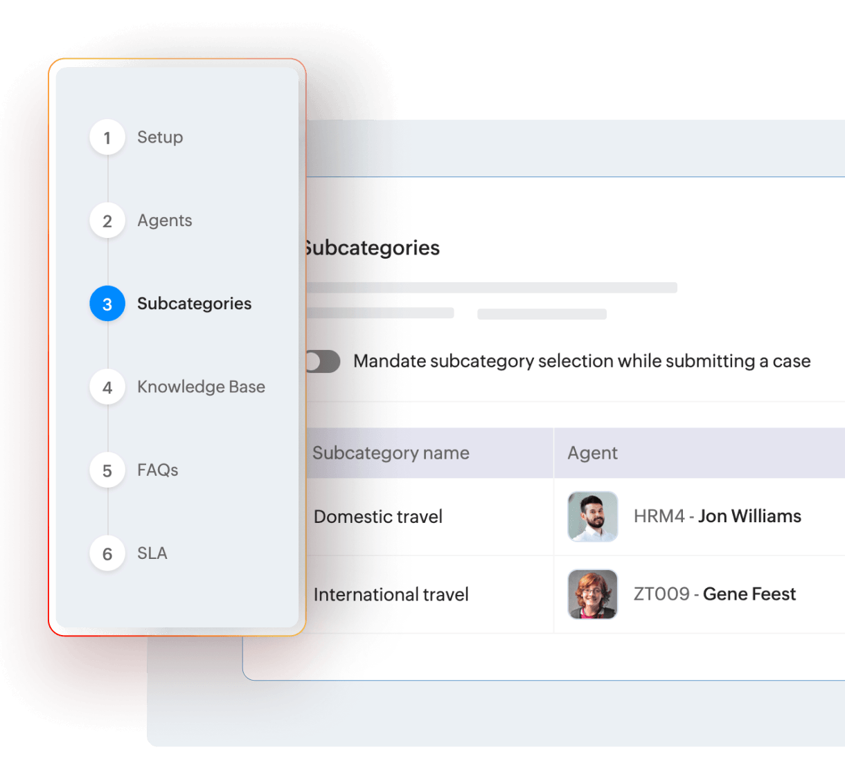 Employee support case management interface