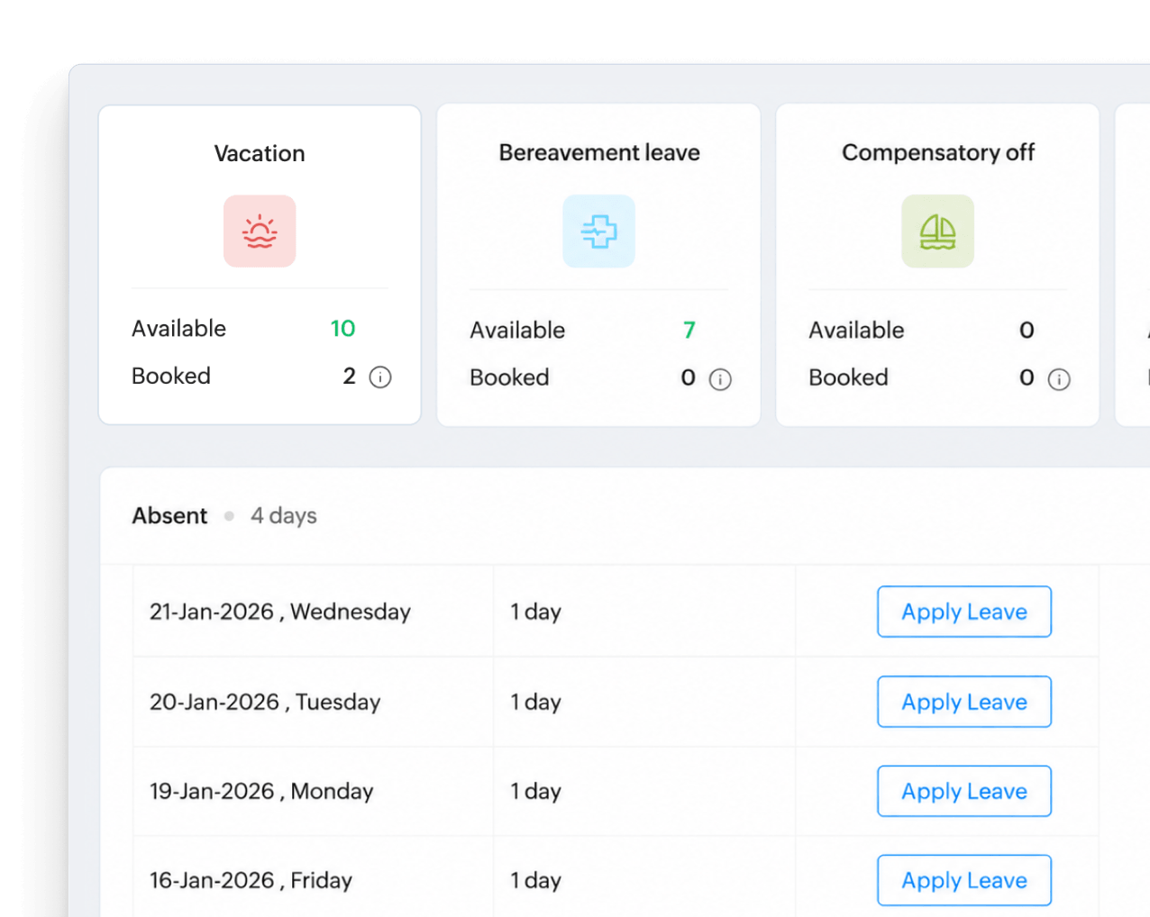 Leave dashboard with comprehensive overview