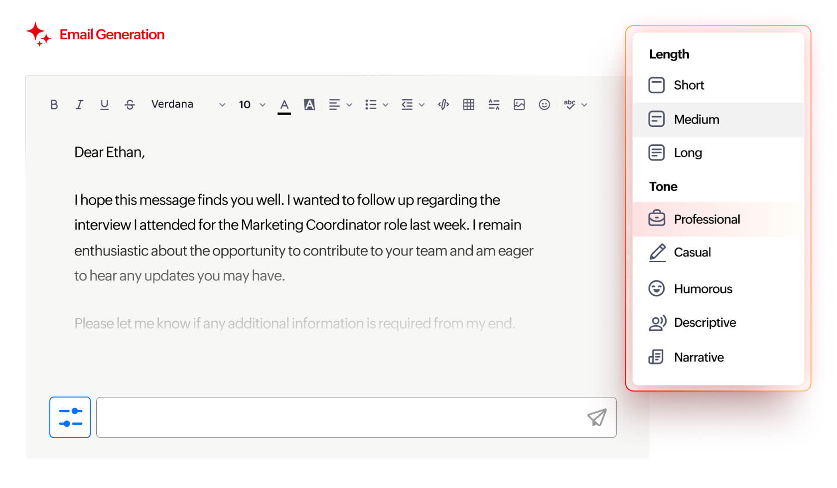 Email generation using AI in Zoho People Plus