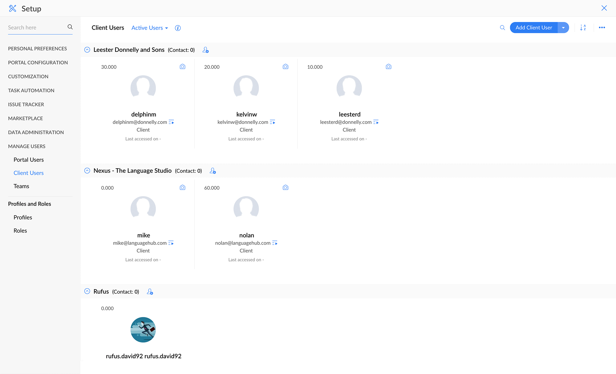 Clients users