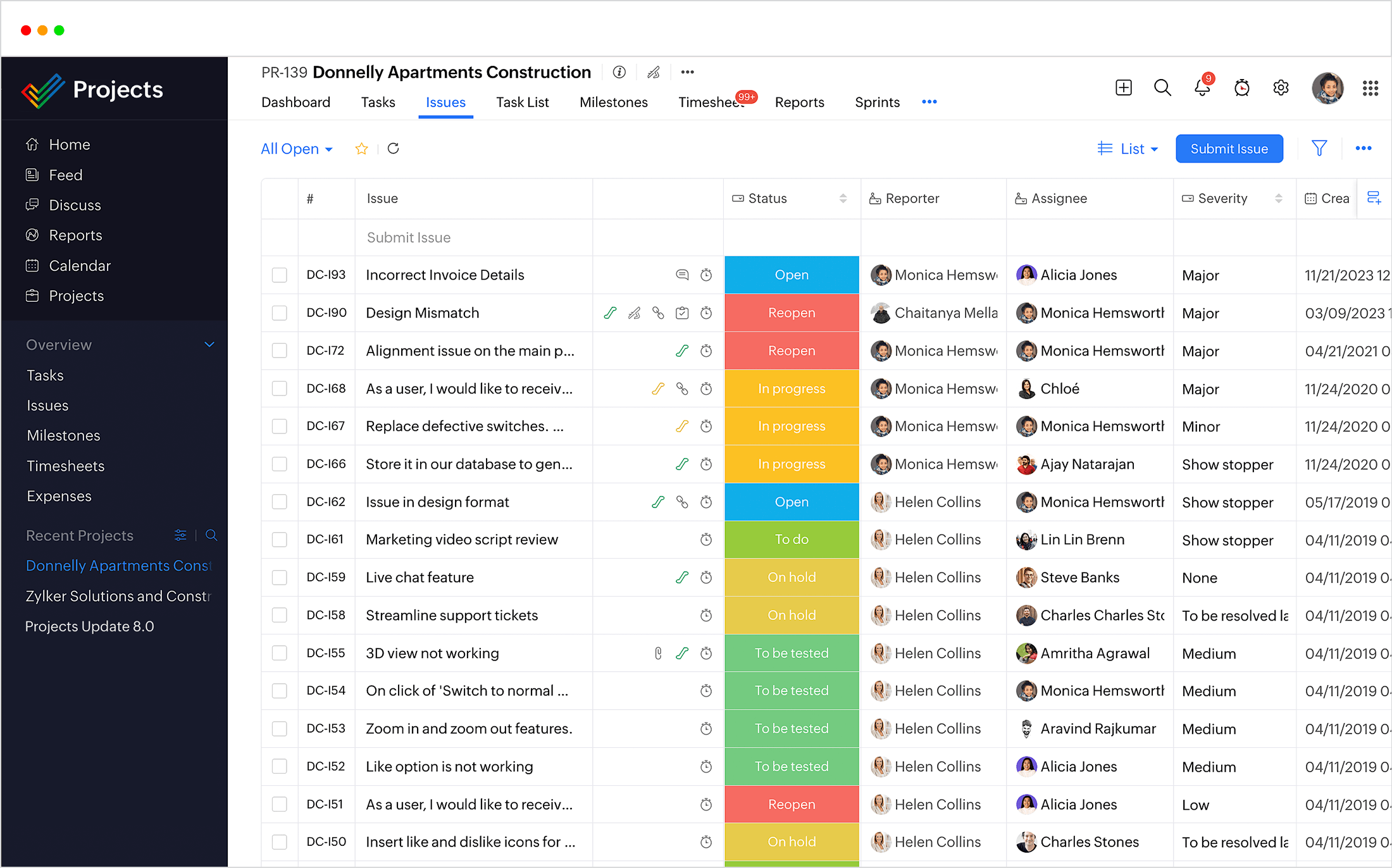 Log issues and bugs - Zoho Projects