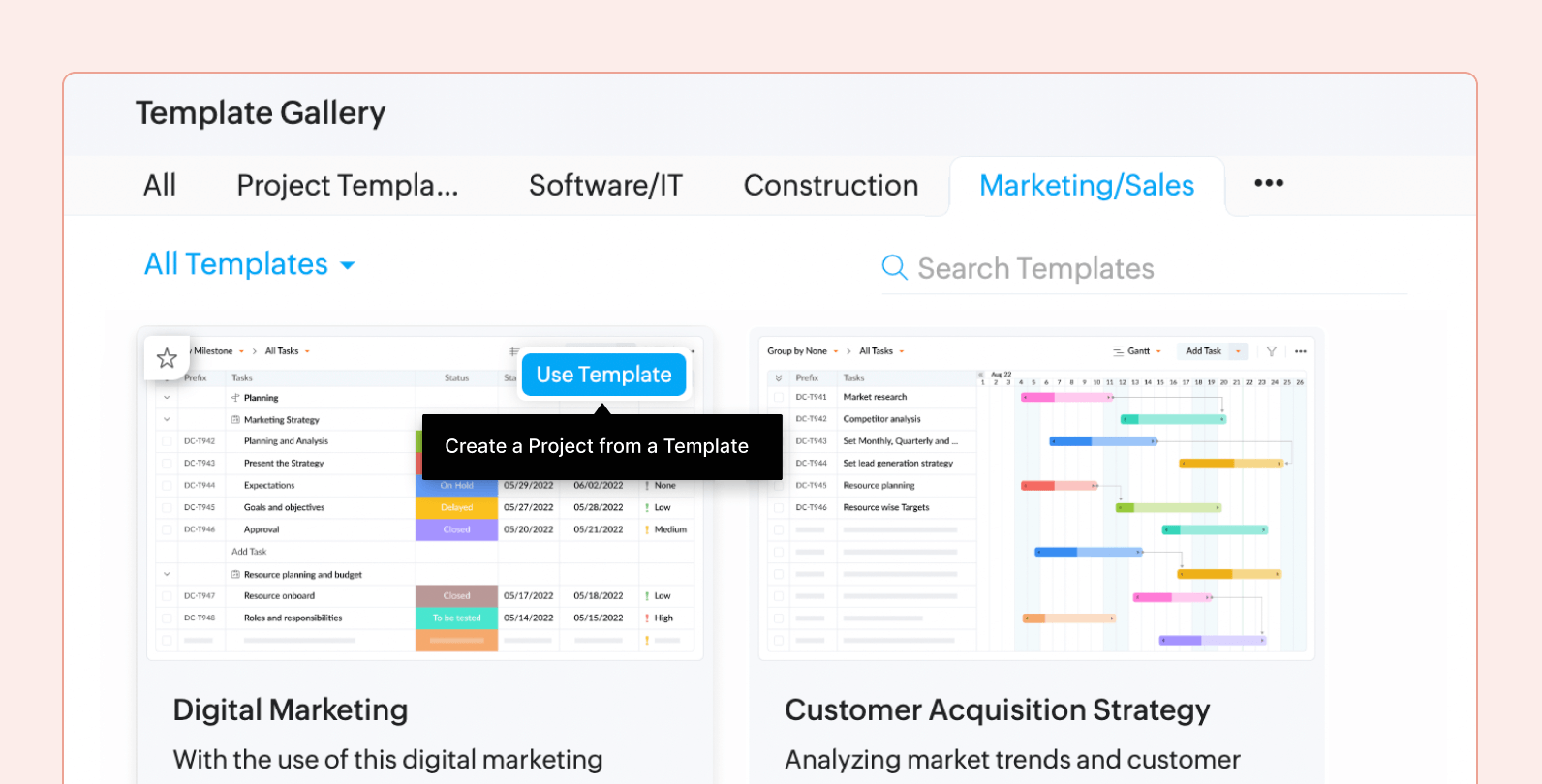Search for the Digital Marketing Project Plan Template. Click Use Template.