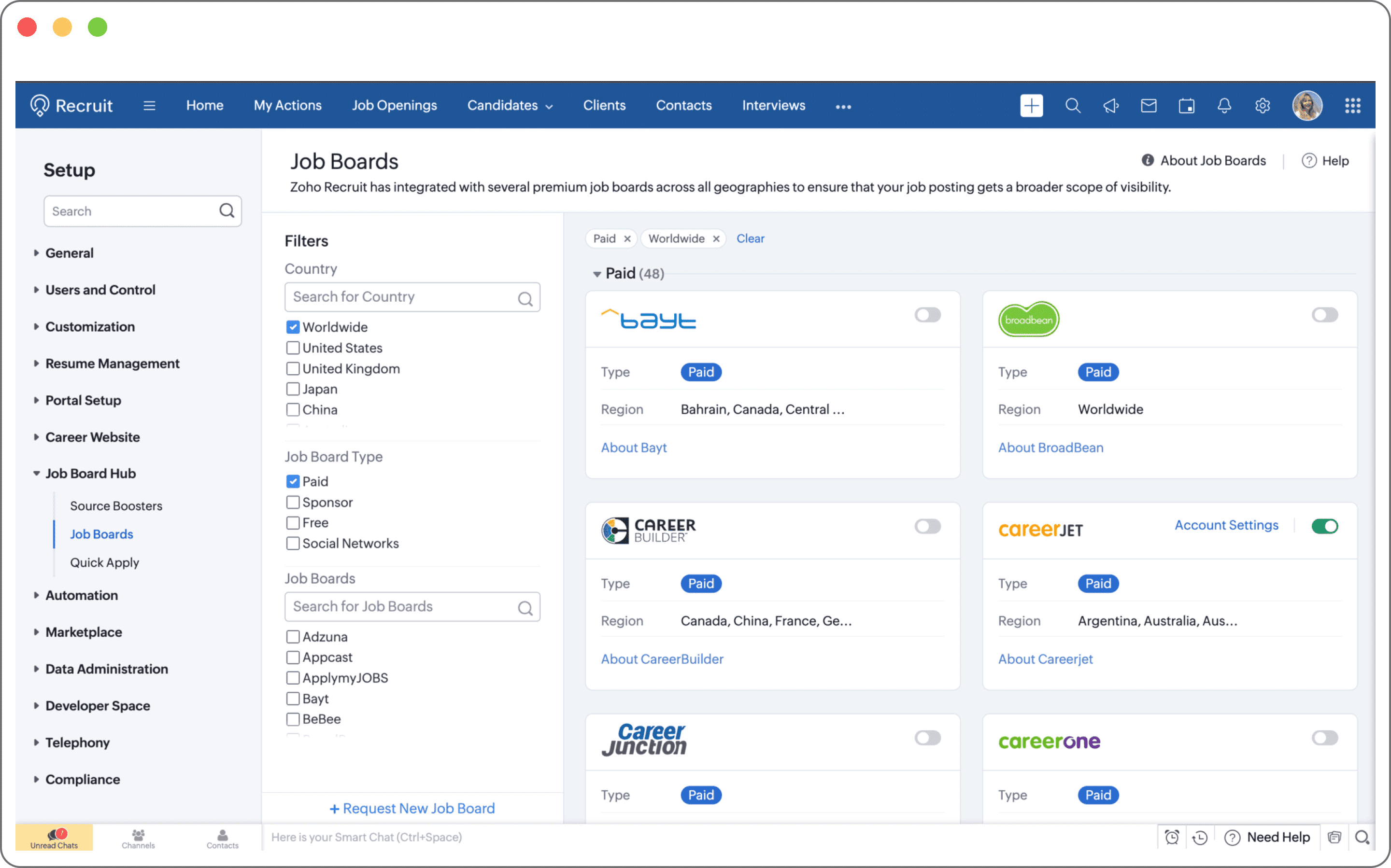 Job Board Integration - Candidate Applicant Tracking System - Zoho Recruit