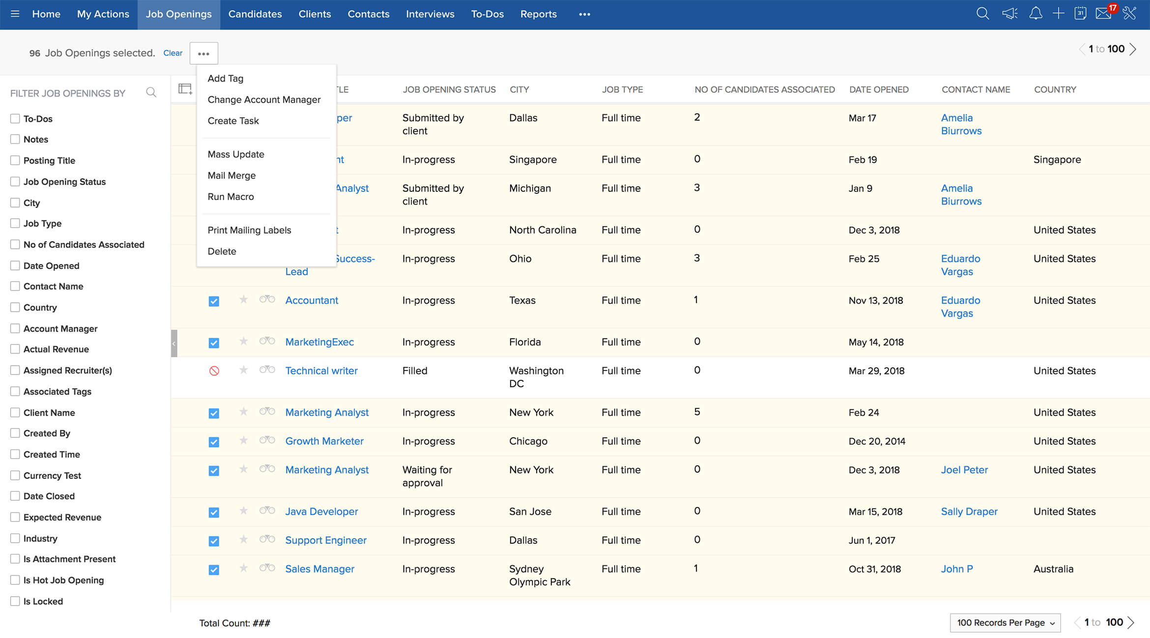 Bulk Association - Candidate Tracking System - Zoho Recruit
