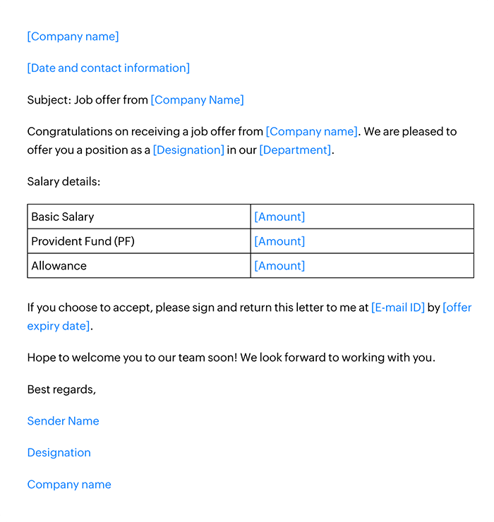 Offer with salary details Offer with salary details