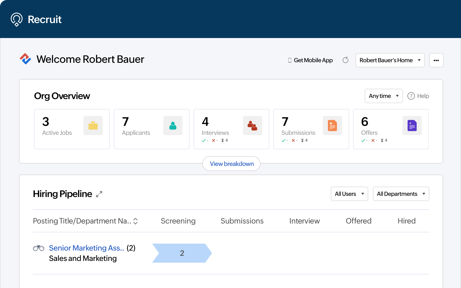Centralized dashboard to track hiring progress and support informed decisions