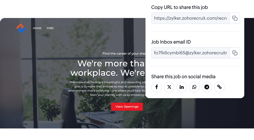 Create a customizable career site equipped with a Zia AI-powered chatbot in Zoho Recruit.