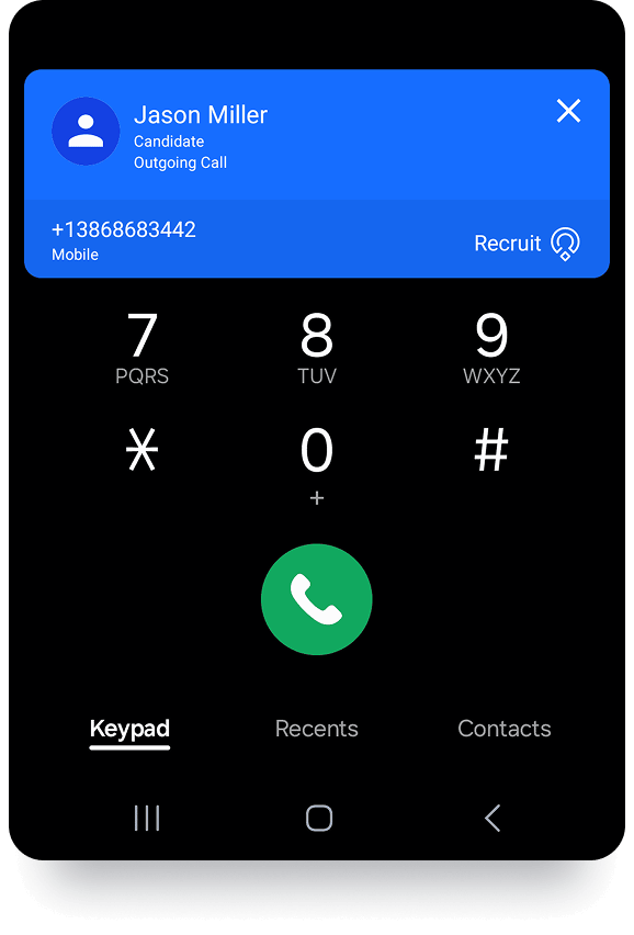 An icon of a phone ringing to represent the calling and texting features within the Zoho Recruit mobile app