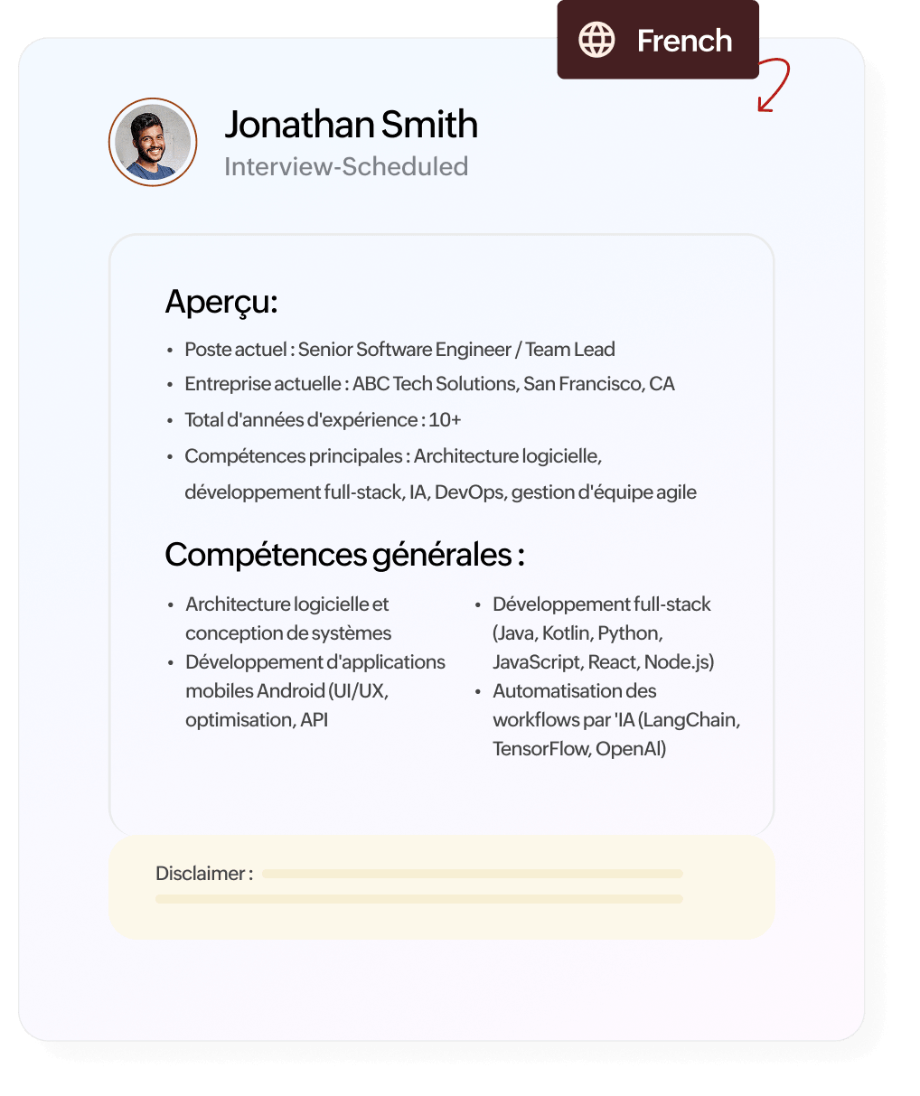 AI profile summary in french