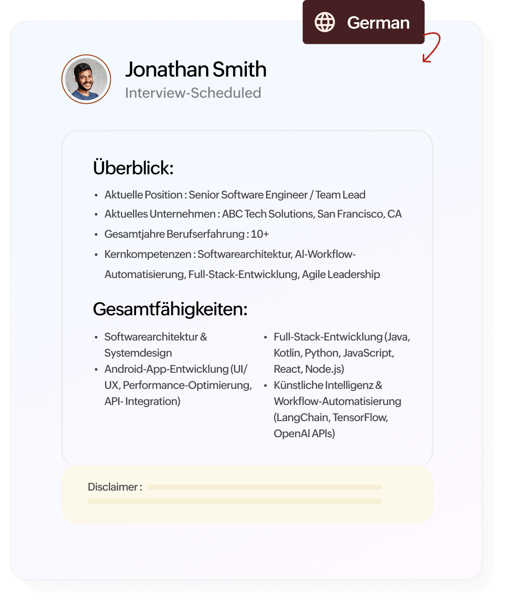 AI profile summary in German