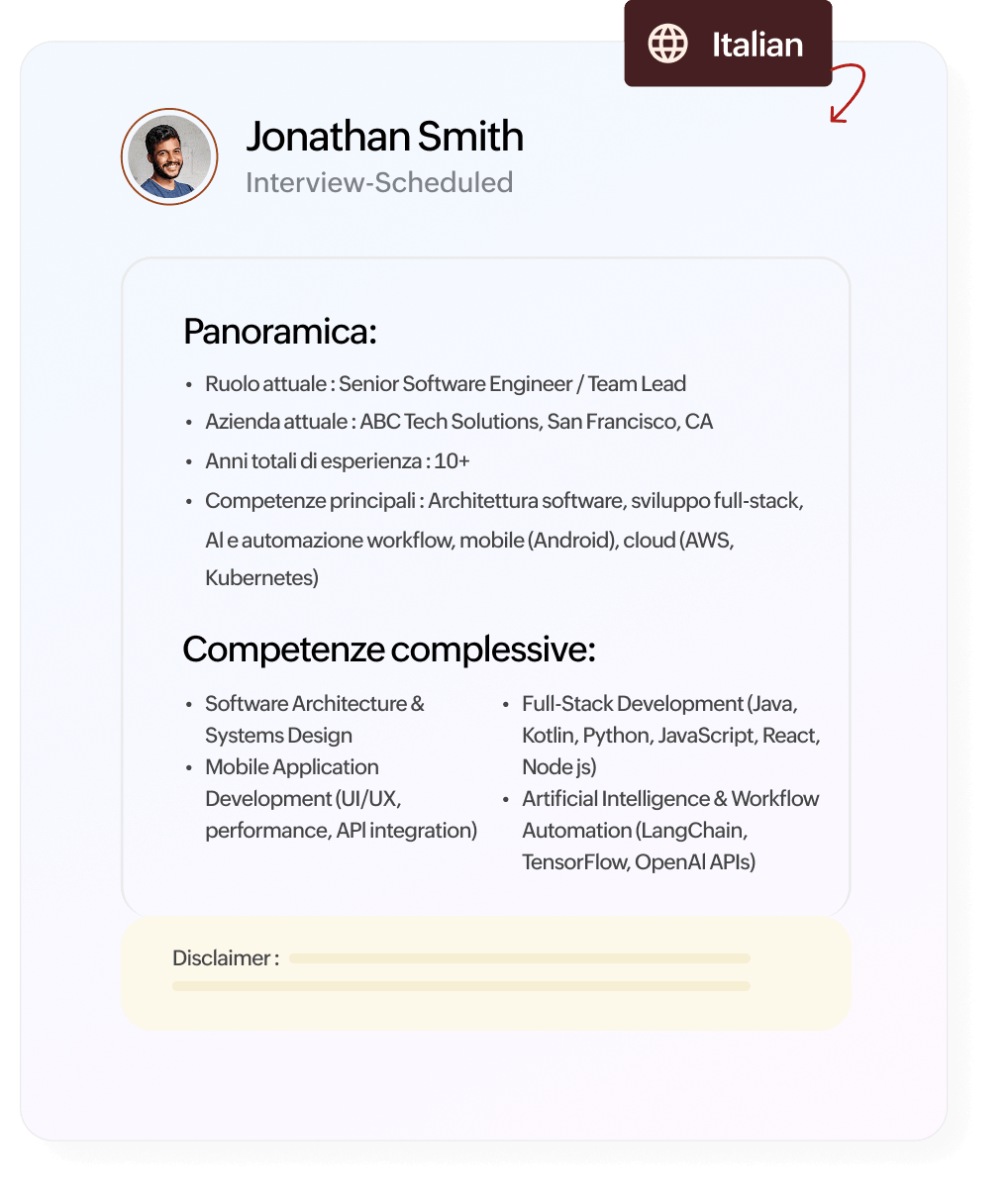 AI profile summary in Italian