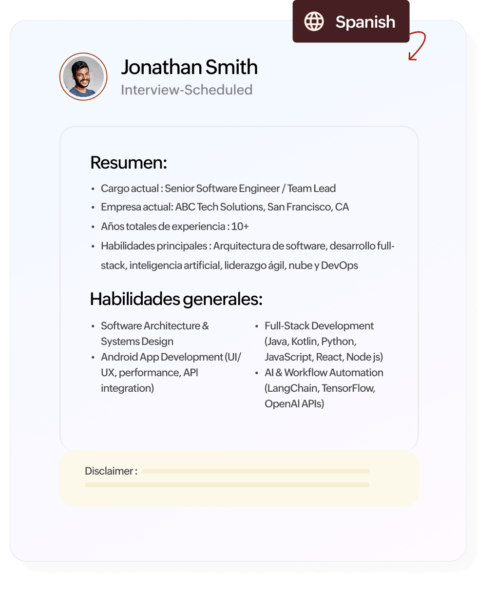 AI profile summary in Spanish