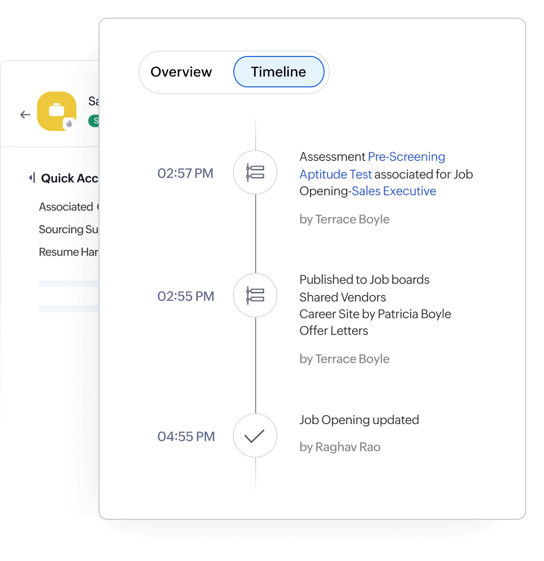 Timeline job openings zoho recruit
