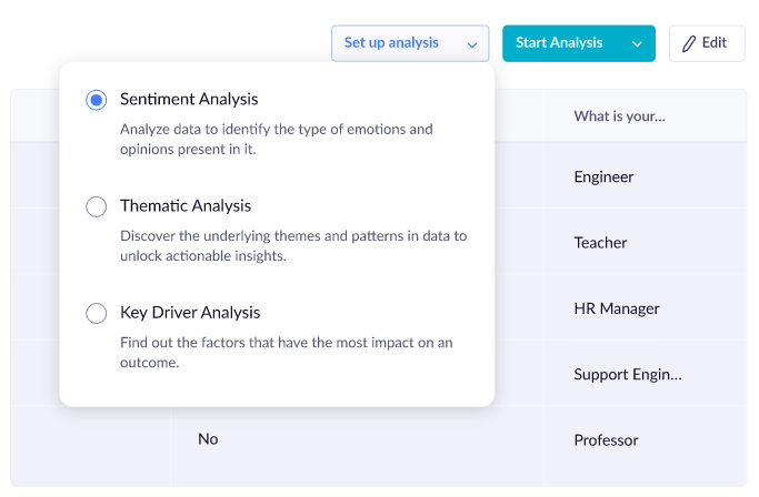 Choose from different types of analysis