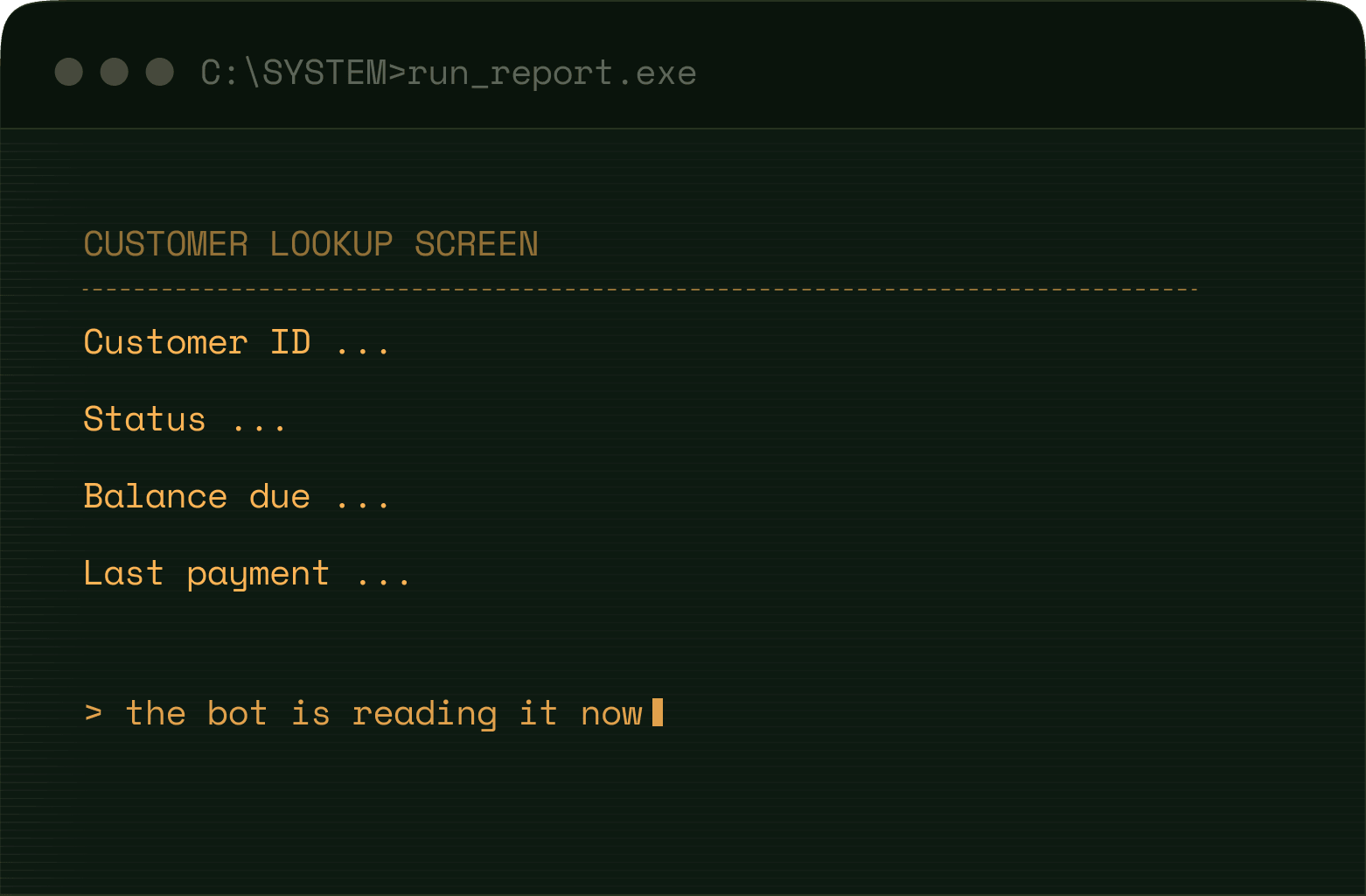 Legacy terminal green-screen interface