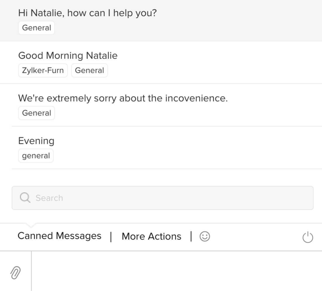Save customer support live chat agent typing time with canned responses
