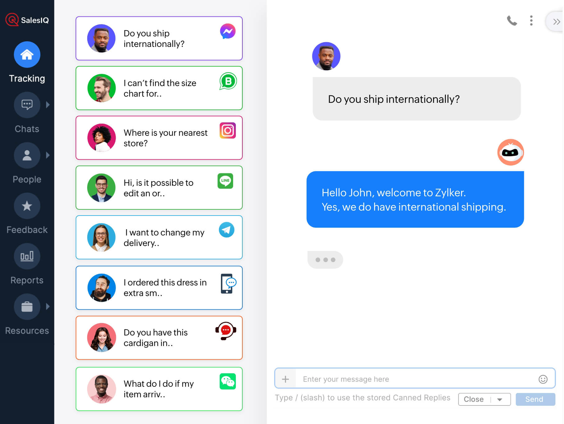 Agent dashboard with chats from different channels