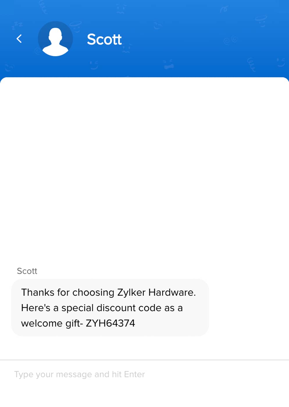 Proactive chat message with discount code