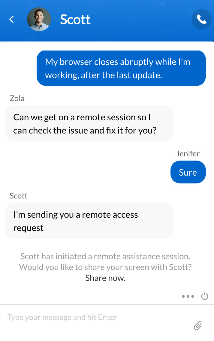 Remote assistance session initiated by agent