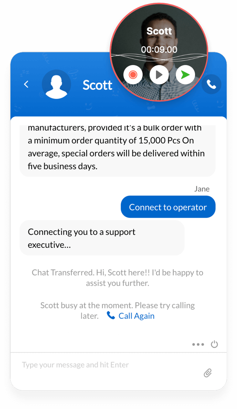 Voicemail for missed customer calls