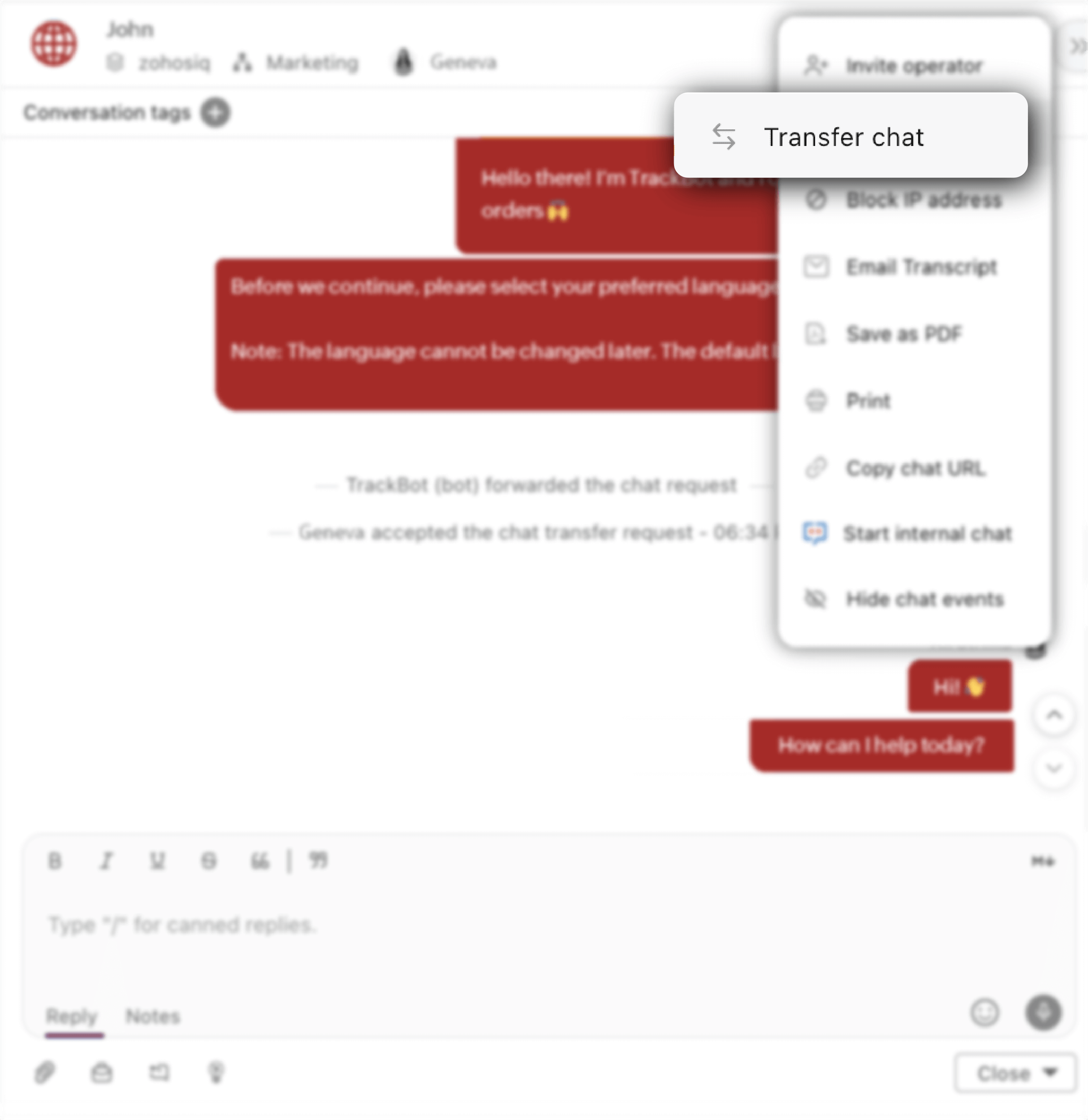 Transfer chat