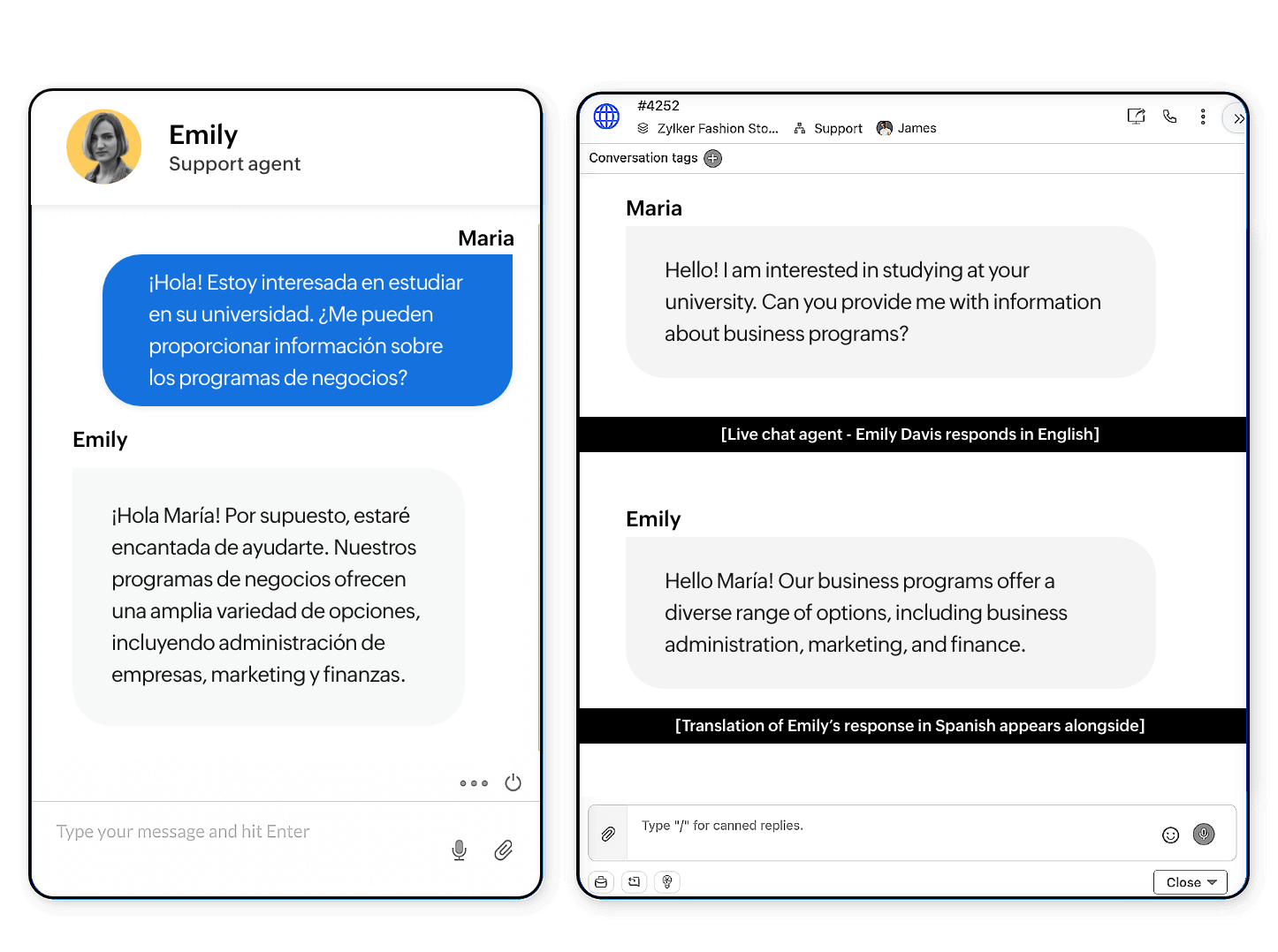 Multilingual live chat support for education