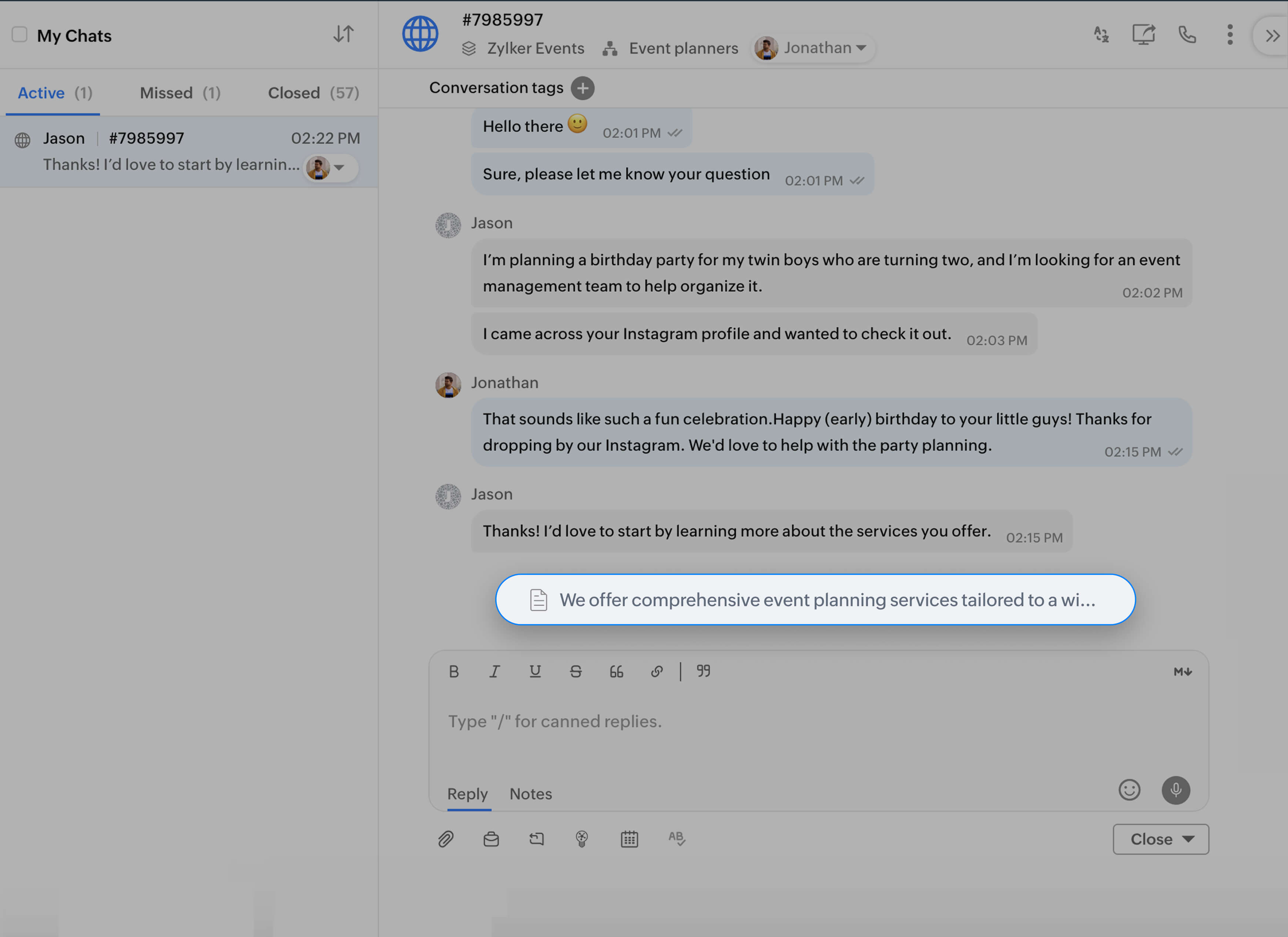 Get custom chatGPT assistant-powered response suggestions