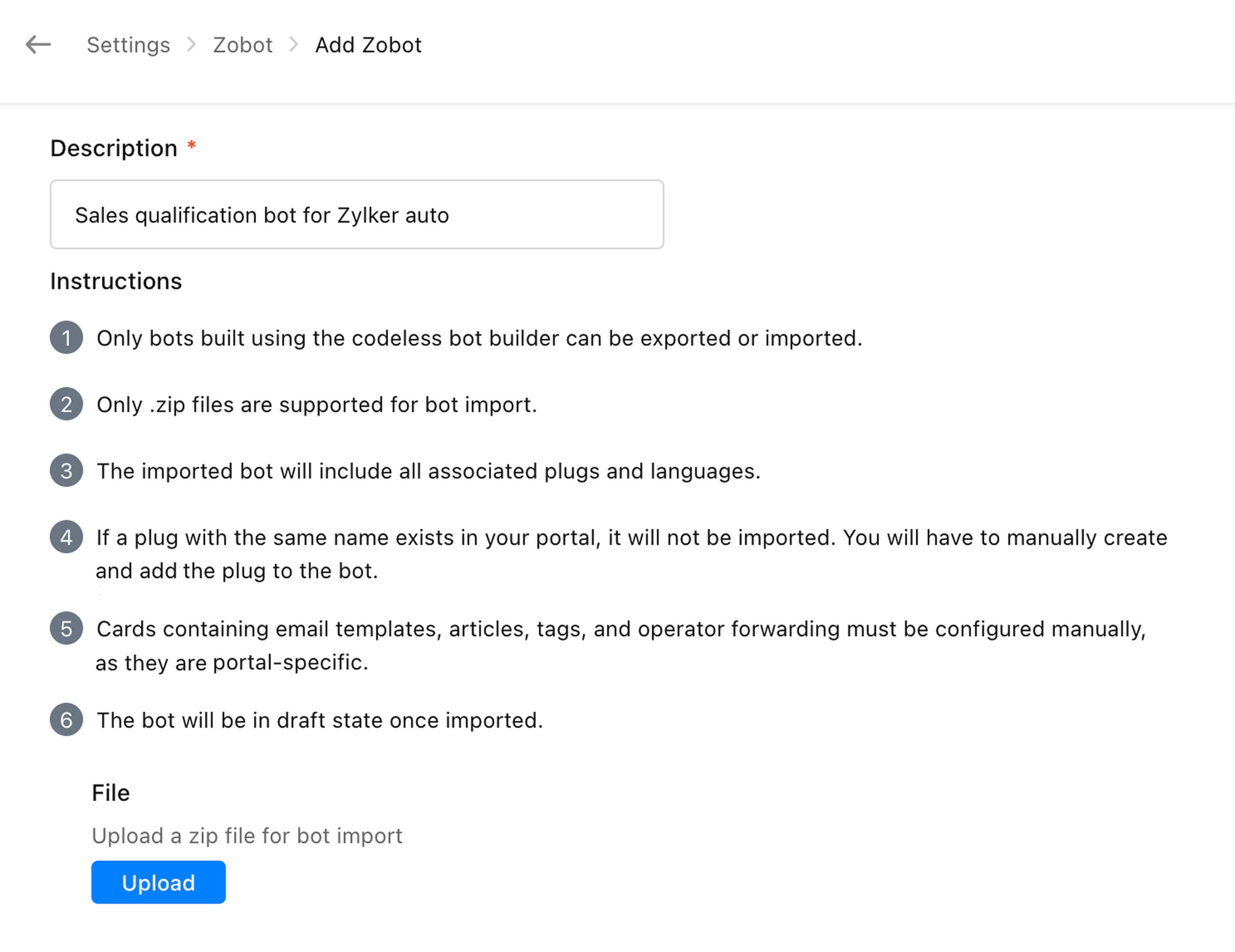 Import and export bot flows to easily customize and reuse them.