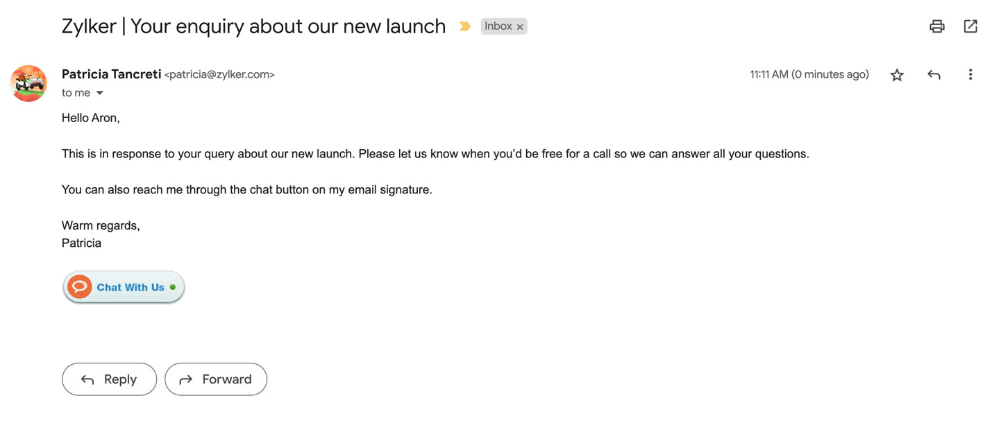 Sales live chat to your email signature