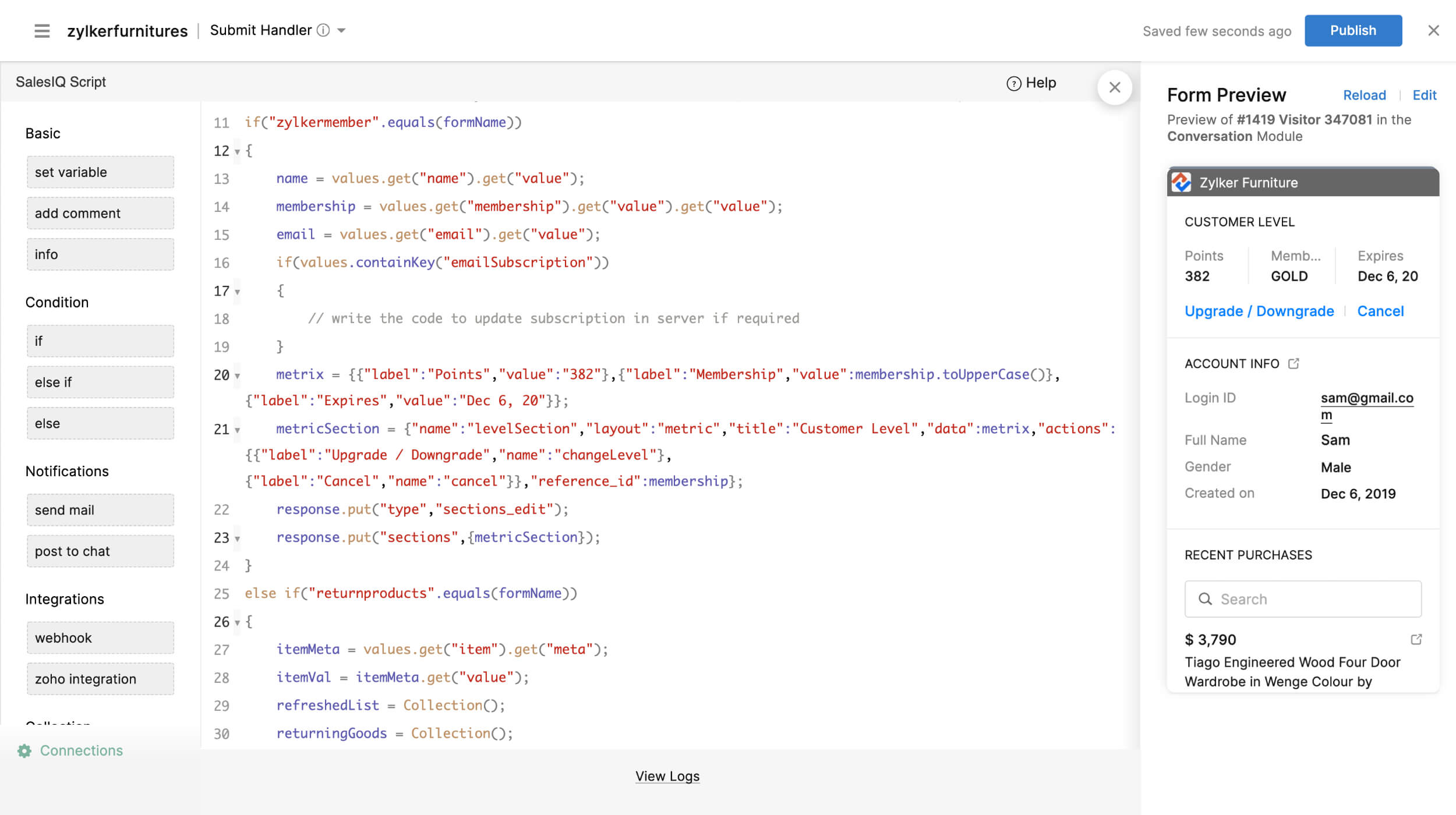 Manage the displayed data using form controllers