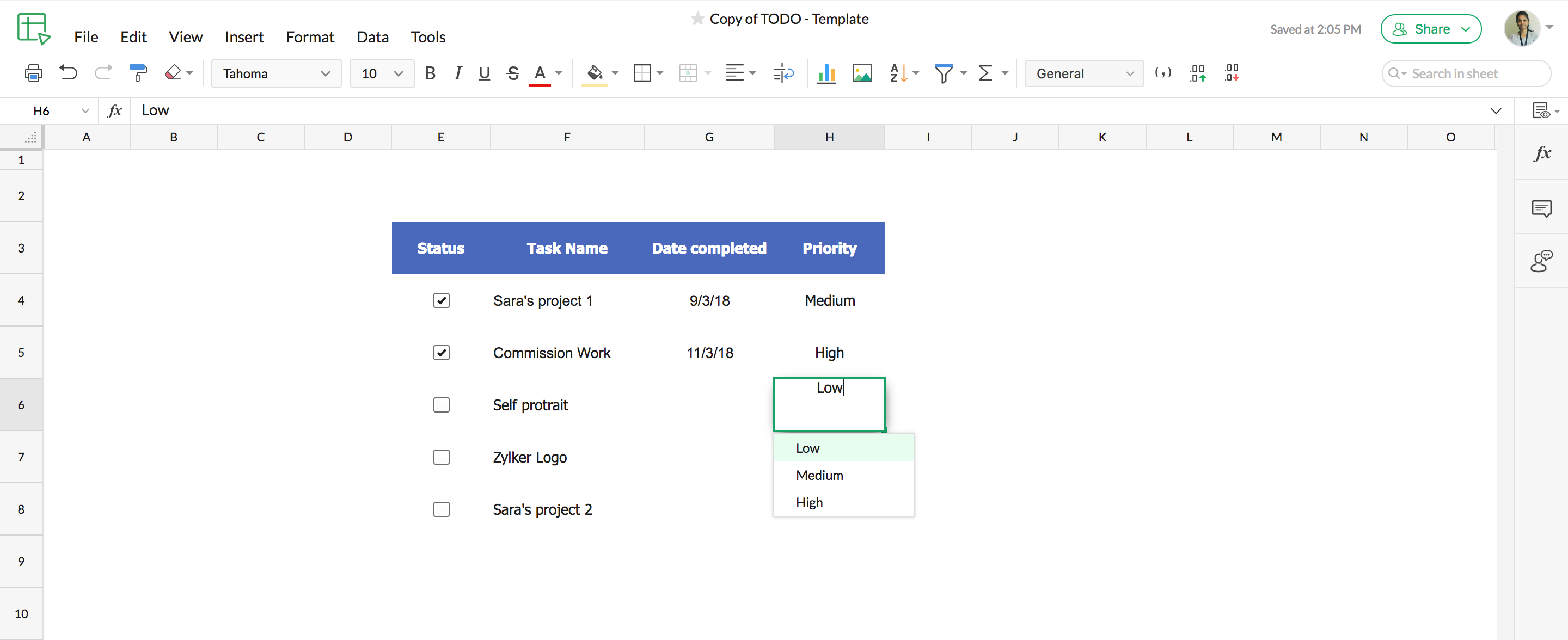 Elenco di convalida dei dati in Zoho Sheet