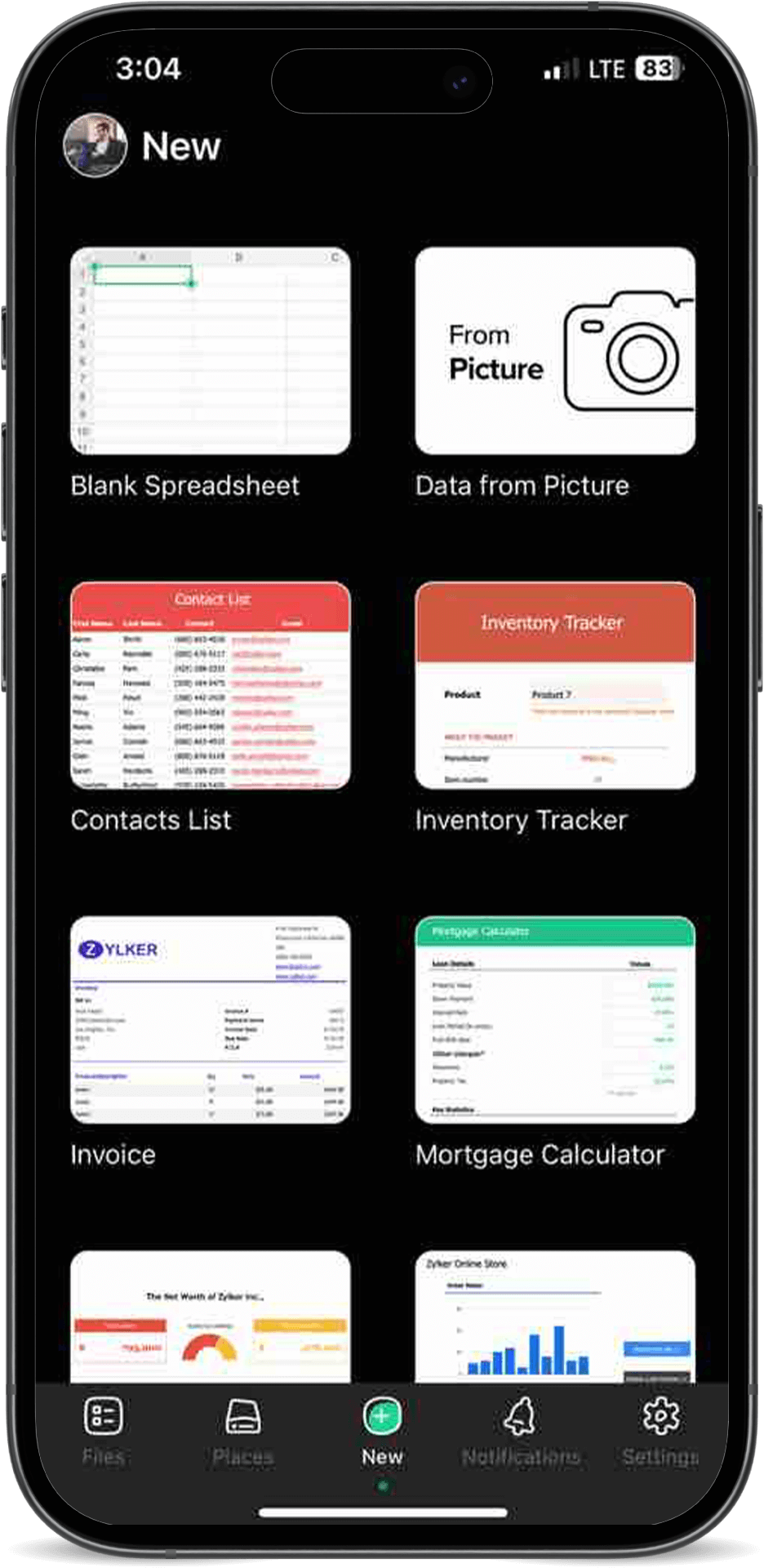 Predefined spreadsheet templates