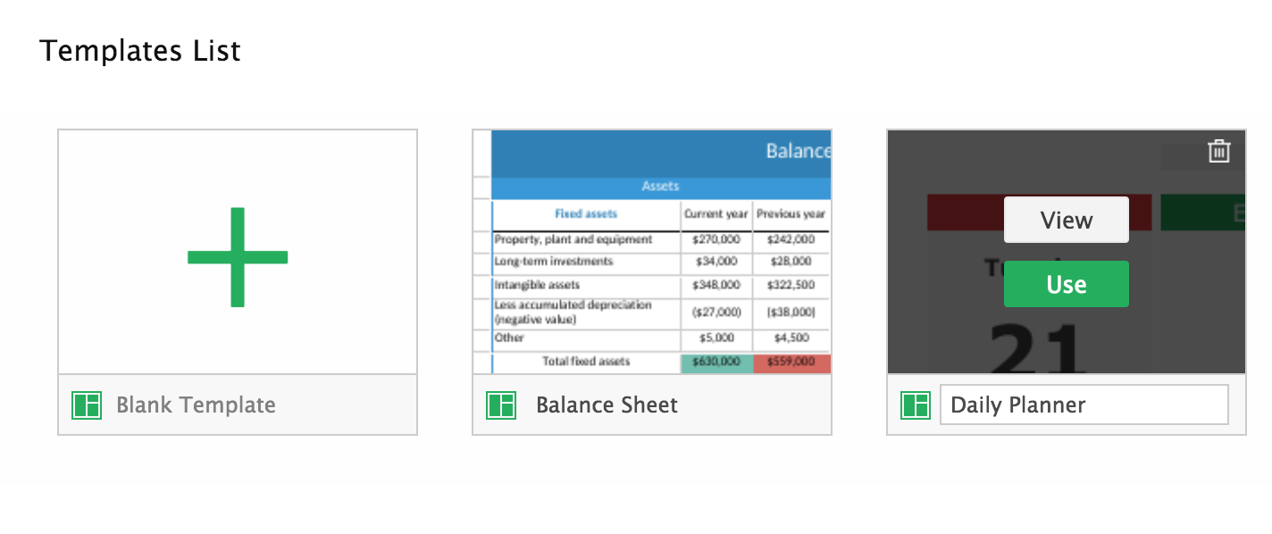Zoho Sheet Templates List